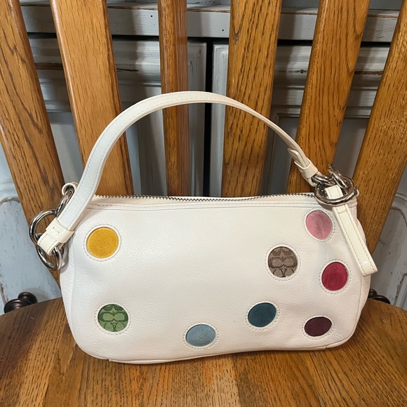 Coach Handbags - Elegant Coach leather multicolor polka dot Shoulder Bag . White leather. Y2K.